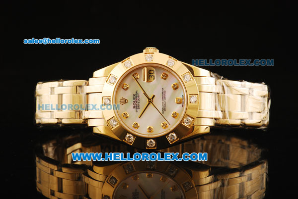 Rolex Datejust Automatic Movement Full Gold with White MOP Dial and Diamond Markers-ETA Coating Case - Click Image to Close